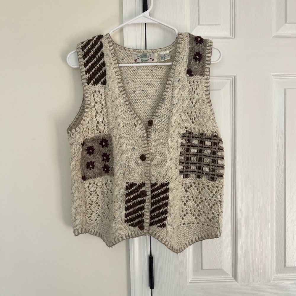 Vintage Orvis Knit Patchwork Vest, Womens Medium